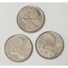 CANADA 1952 -2002 .  1/4 QUARTER . 3 COMMEMORATIVE COINS . 50 YEARS